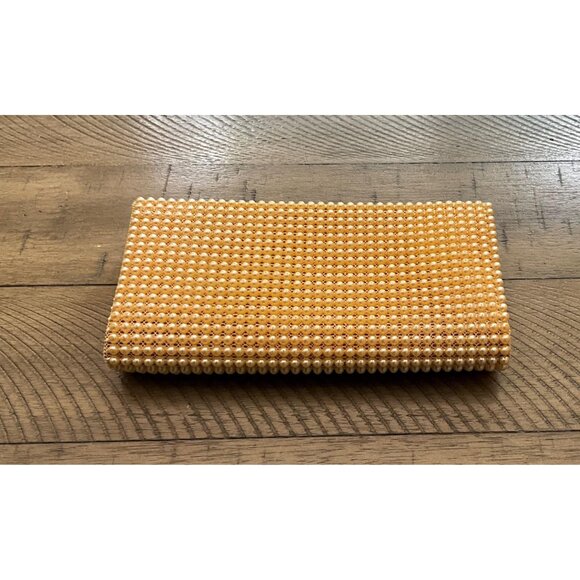 J.R Designer Faux Pearl Hard Case Clutch Purse Zippered Compartment Vintage - Picture 3 of 6